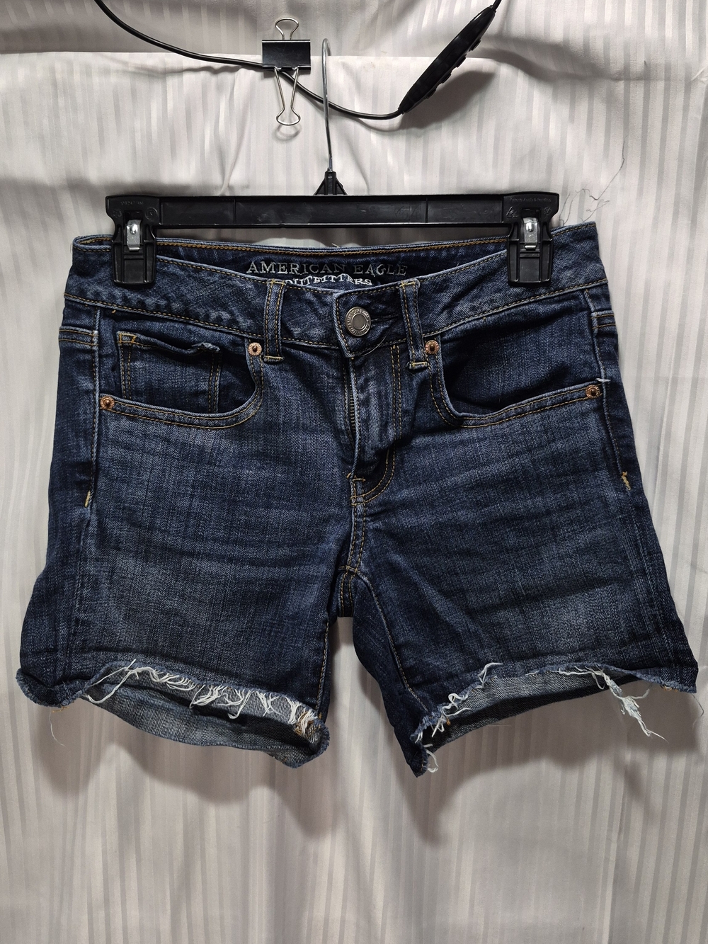 American Eagle Women’s 2 Dark Blue Denim Cutoff Shorts Midi Super Stretch